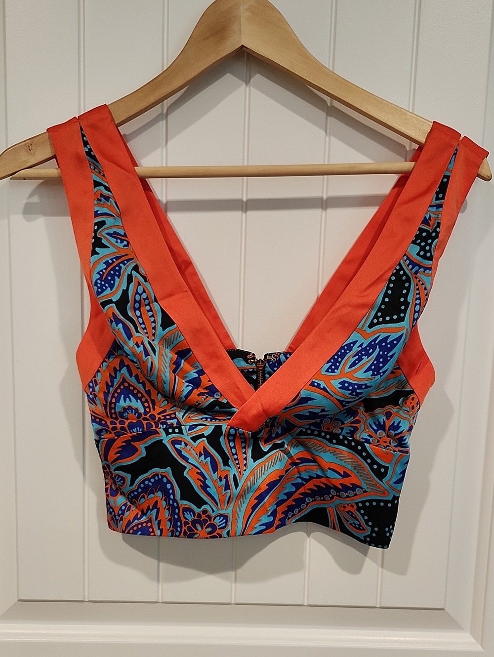 Marciano Orange and Blue Paisley V-Neck Crop Top